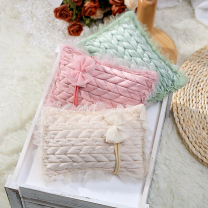 Tenue photo nouveau-né fille – Ensemble dentelle avec bandeau et oreiller