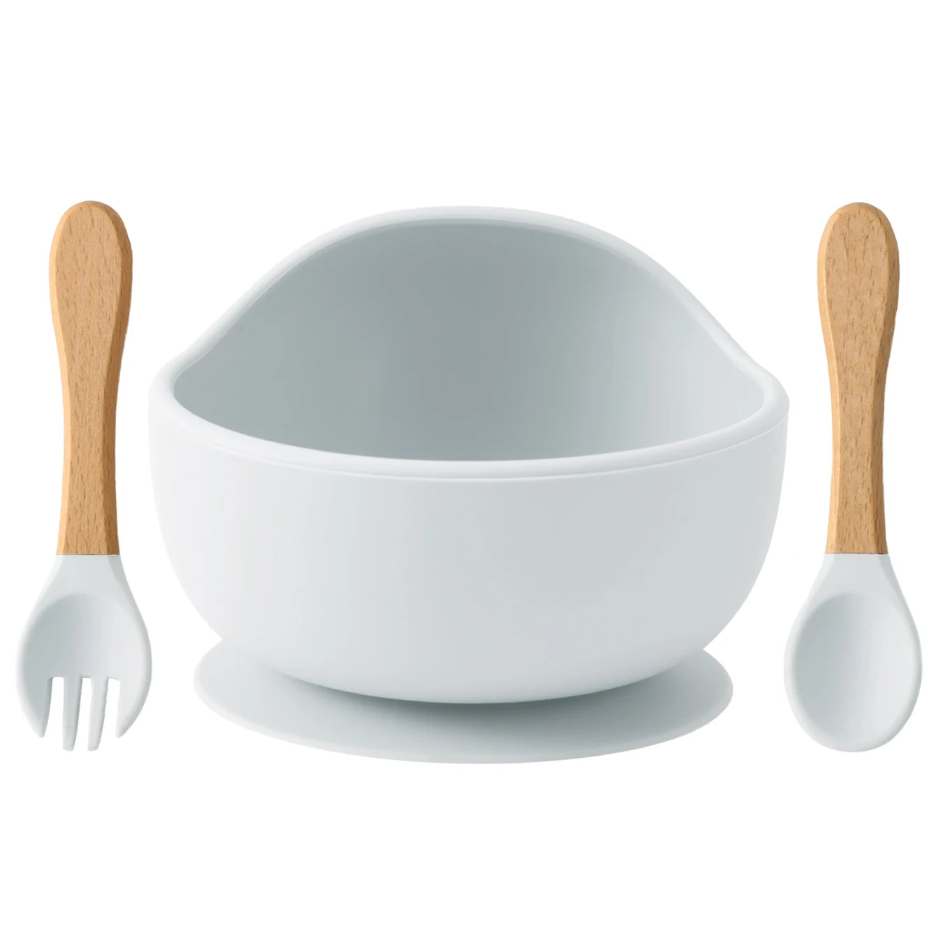Set repas bébé 3 pièces – Bol antidérapant, cuillère et fourchette en bois