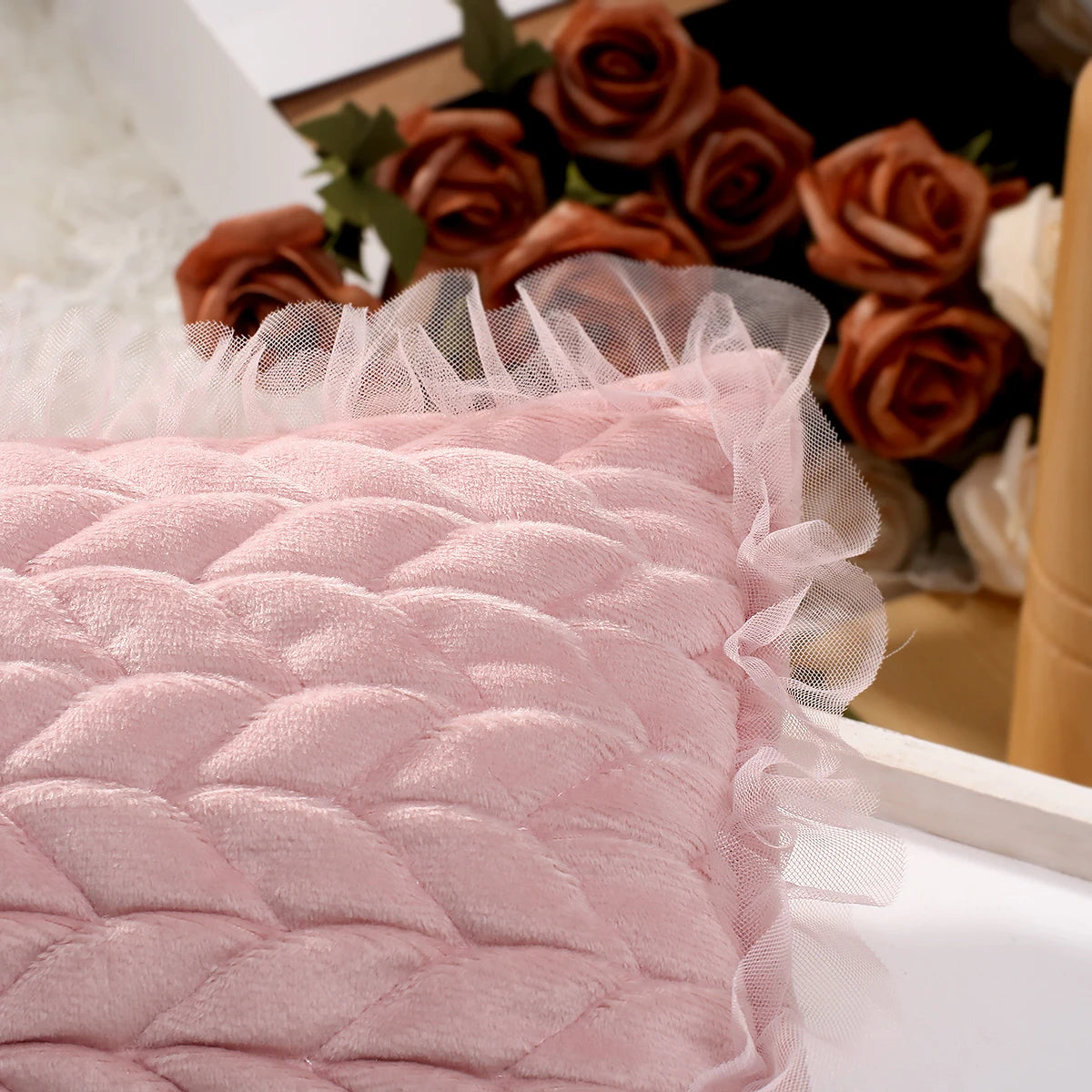 Tenue photo nouveau-né fille – Ensemble dentelle avec bandeau et oreiller