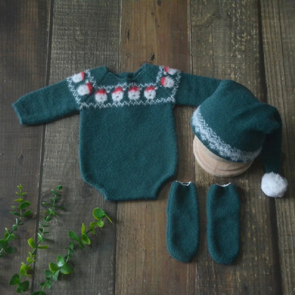 Tenue photo Noël nouveau-né – Ensemble tricoté pour shooting naissance