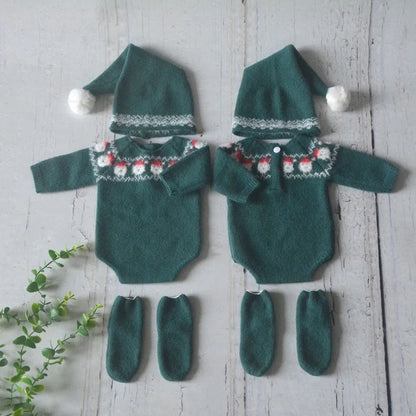 Tenue photo Noël nouveau-né – Ensemble tricoté pour shooting naissance