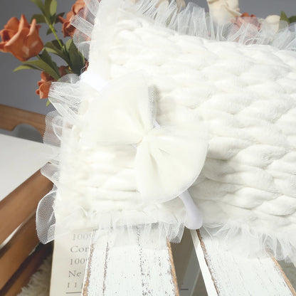 Tenue photo nouveau-né fille – Ensemble dentelle avec bandeau et oreiller