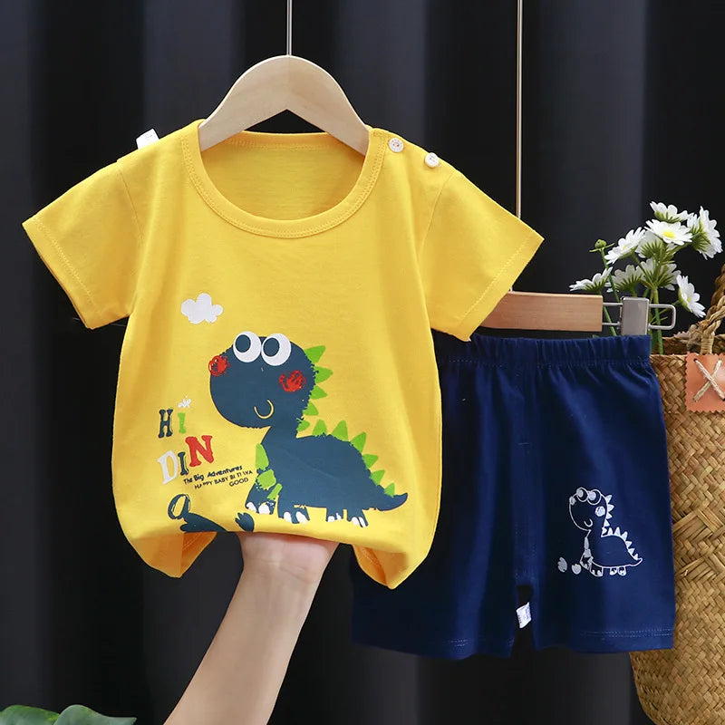 Ensemble Bébé 2 Pièces en Coton – T-shirt Imprimé Cartoon