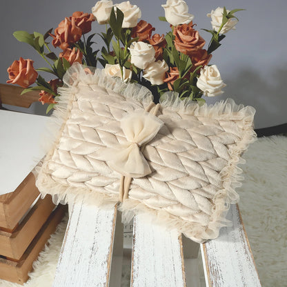 Tenue photo nouveau-né fille – Ensemble dentelle avec bandeau et oreiller