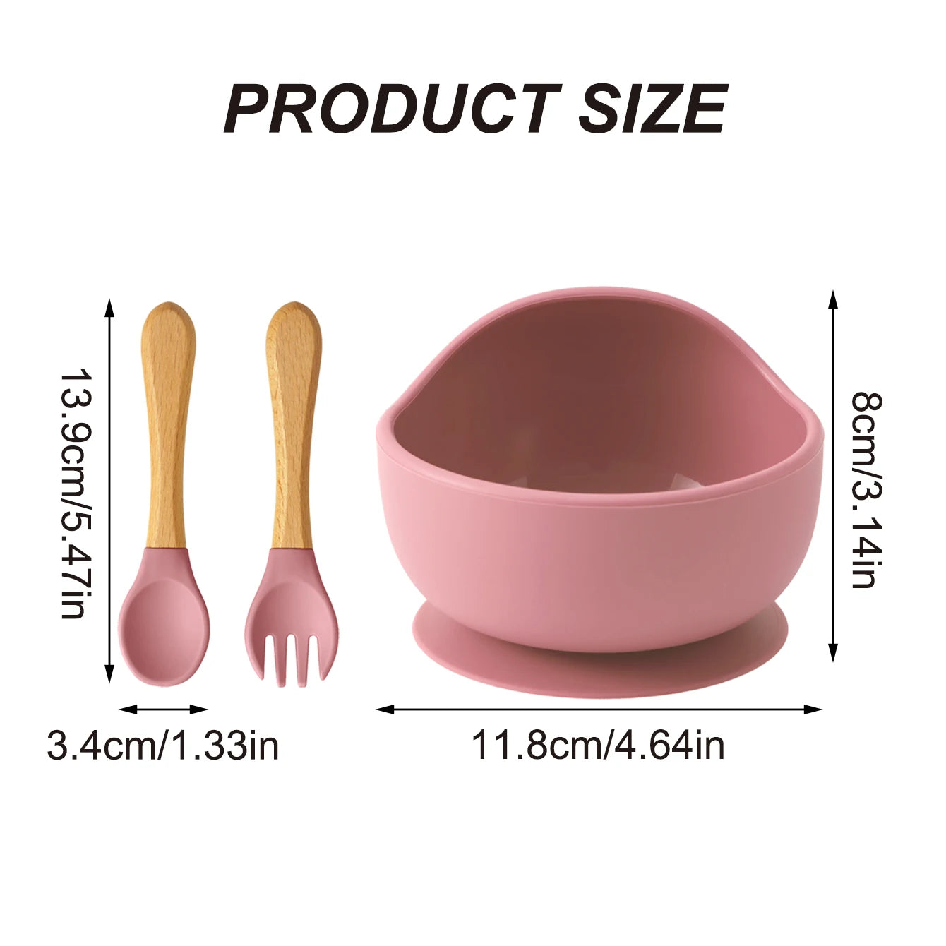 Set repas bébé 3 pièces – Bol antidérapant, cuillère et fourchette en bois