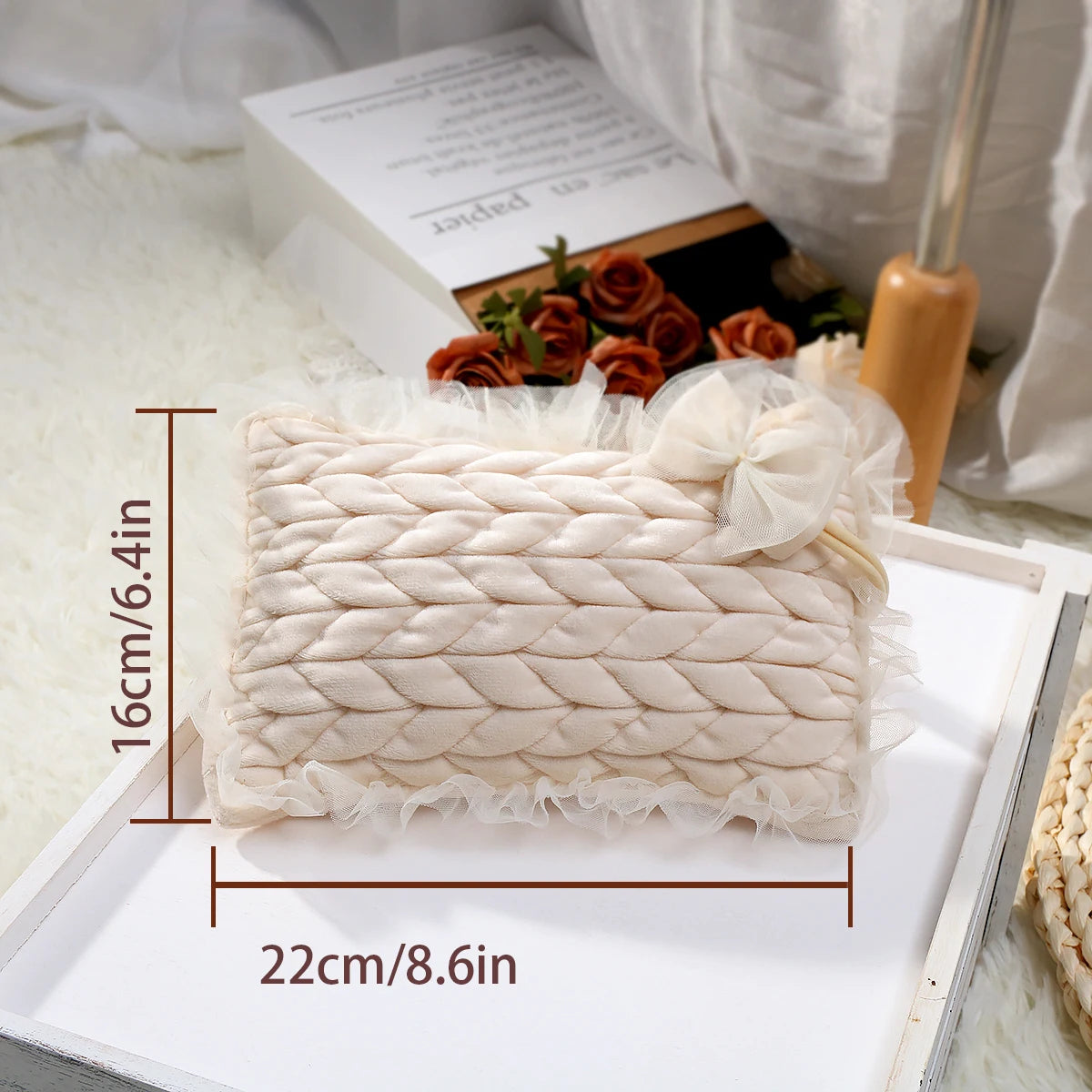 Tenue photo nouveau-né fille – Ensemble dentelle avec bandeau et oreiller