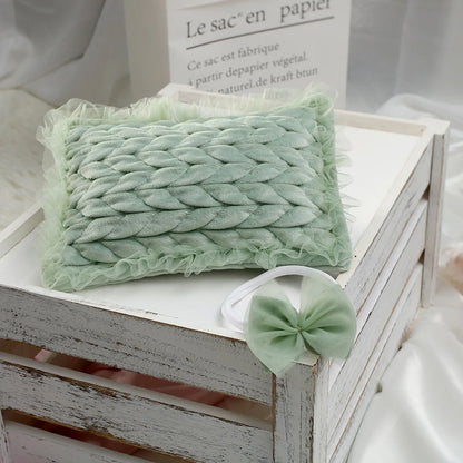 Tenue photo nouveau-né fille – Ensemble dentelle avec bandeau et oreiller