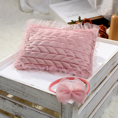 Tenue photo nouveau-né fille – Ensemble dentelle avec bandeau et oreiller