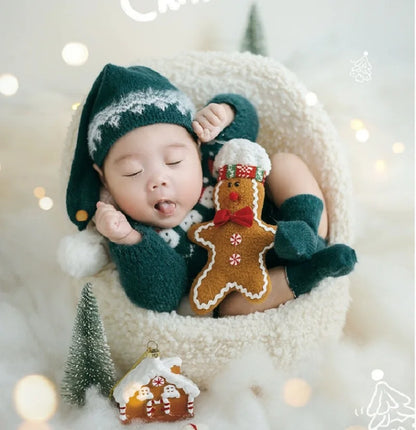 Tenue photo Noël nouveau-né – Ensemble tricoté pour shooting naissance