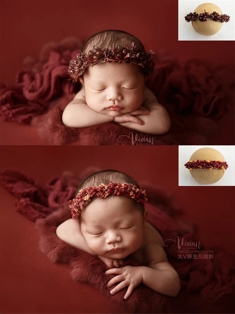 Bandeau fleuri photo nouveau-né – Accessoire bébé pour shooting naissance