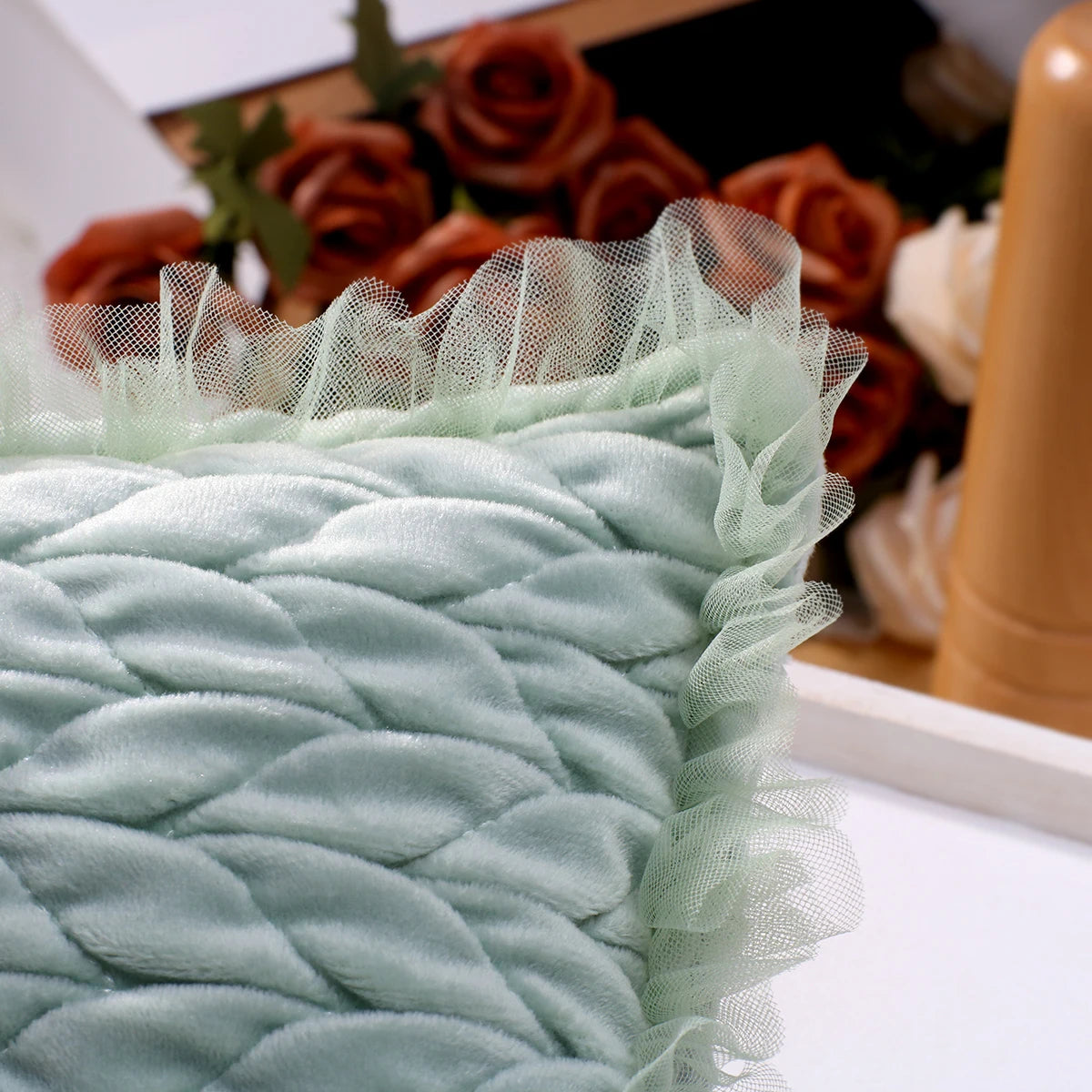 Tenue photo nouveau-né fille – Ensemble dentelle avec bandeau et oreiller