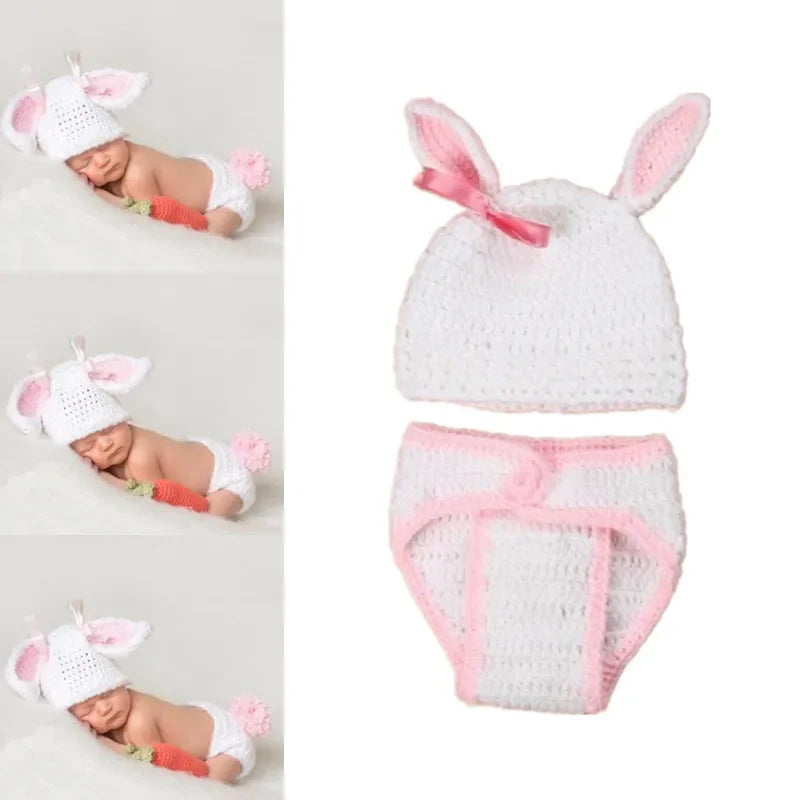Tenue photo crochet bébé – Ensemble animal en coton fait main