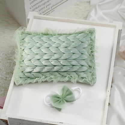 Tenue photo nouveau-né fille – Ensemble dentelle avec bandeau et oreiller